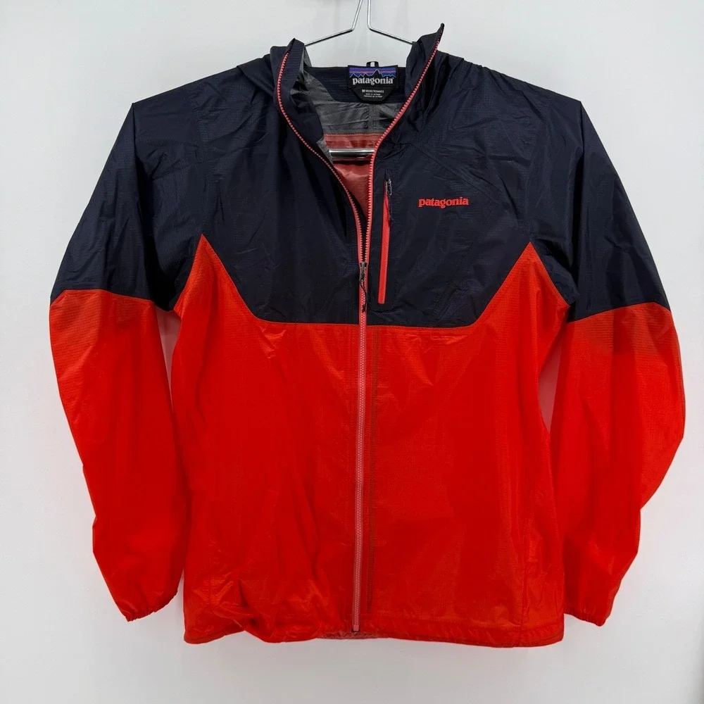 Patagonia Houdini Jacket Mens M Red Black Hooded Lightweight Nylon